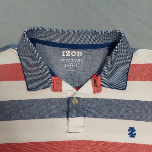 Men's IZOD Red, White and Blue Polo Shirt - Picture 4 of 5